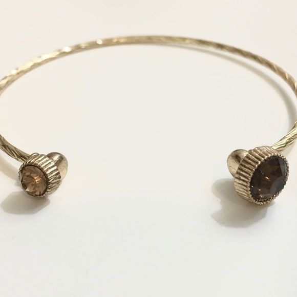 6 Brown/Amber Rhinestone Cable Cuff Gold Bracelets - Picture 6 of 8